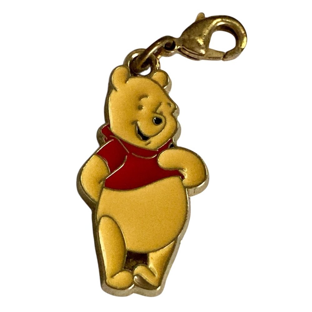 Vintage Winnie the Pooh Clip On Charm Enamel Gold Tone Zipper Pull Bag Signed